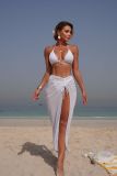 Solid Color Mesh Beach Cover-Up Three-Piece Bikini Swimsuit