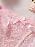 Lace Print Bow Lace-Up Sexy Breathable Thong Panty