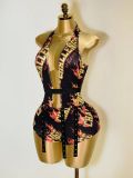 Summer Deep-V Halter Neck Slim-Fit Letter Print Jumpsuit