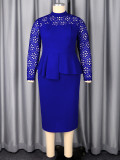 Women Plus Size Lace Ruffle Slim-Waist Wedding Guest Chic Career Dress