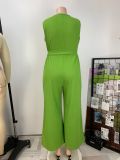 Women Plus Size Chic Career Solid Color Sleeveless Zipper Long Jumpsuit