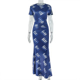 Women Chic Printed Slim-Fit Round Neck Short Sleeve Bodycon Dress