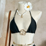 Solid Color Mesh Beach Cover-Up Three-Piece Bikini Swimsuit