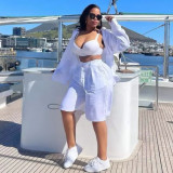 Plus Size Women Casual Button Pocket Shirt and Shorts Two-Piece Set