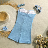 Women Solid Color Metal Detail Slim-Fit One-Piece Swimsuit