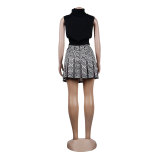 Sexy Embroidered Print Skirt Two Piece