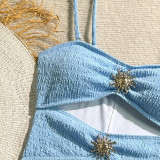 Women Solid Color Metal Detail Slim-Fit One-Piece Swimsuit