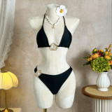 Solid Color Mesh Beach Cover-Up Three-Piece Bikini Swimsuit