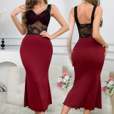 Luxury Chic Lace Patchwork Cutout High-Waist See-Through Bodycon Dress