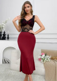 Luxury Chic Lace Patchwork Cutout High-Waist See-Through Bodycon Dress