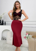 Luxury Chic Lace Patchwork Cutout High-Waist See-Through Bodycon Dress