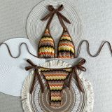Women Striped Halter Neck Tie Two-Piece Bikini Swimsuit