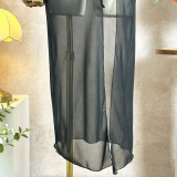 Solid Color Mesh Beach Cover-Up Three-Piece Bikini Swimsuit