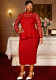 Women Plus Size Lace Ruffle Slim-Waist Wedding Guest Chic Career Dress