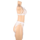 Plus Size Sexy Deep-V Open-Back Garter Three-Piece Lingerie Set