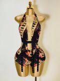 Summer Deep-V Halter Neck Slim-Fit Letter Print Jumpsuit