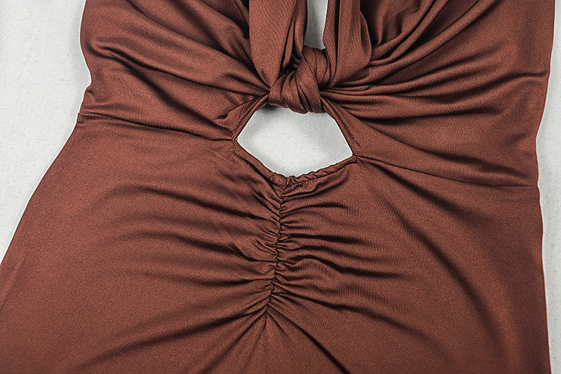 Women Slim-Waist Ruched Lace-Up Halter Neck Low-Back Maxi Dress