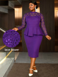 Women Plus Size Lace Ruffle Slim-Waist Wedding Guest Chic Career Dress