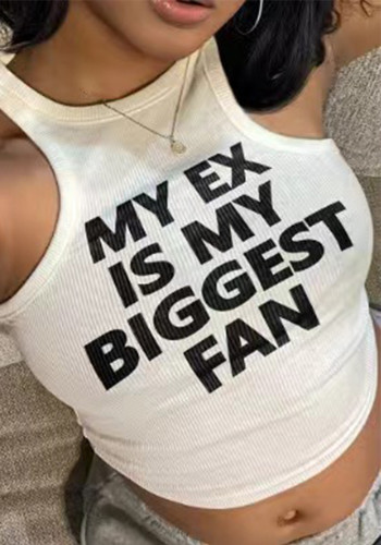 Women Letter Print Round Neck Tank Top