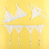 Plus Size Sexy Deep-V Open-Back Garter Three-Piece Lingerie Set