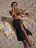 Solid Color Mesh Beach Cover-Up Three-Piece Bikini Swimsuit