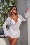Women Solid Beach Mesh Dress Sexy Bikini Swimwear (Three-Piece)