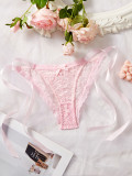 Lace Print Bow Lace-Up Sexy Breathable Thong Panty