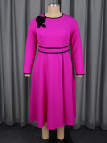 Women Plus Size A-Line Floral Long Sleeve Slim-Waist Chic Career Formal Dress