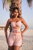 Women Solid Color Metal Detail Slim-Fit One-Piece Swimsuit