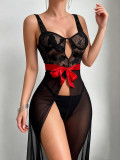 Women Red Bow Lace Nightgown with Panties - Sexy Lingerie