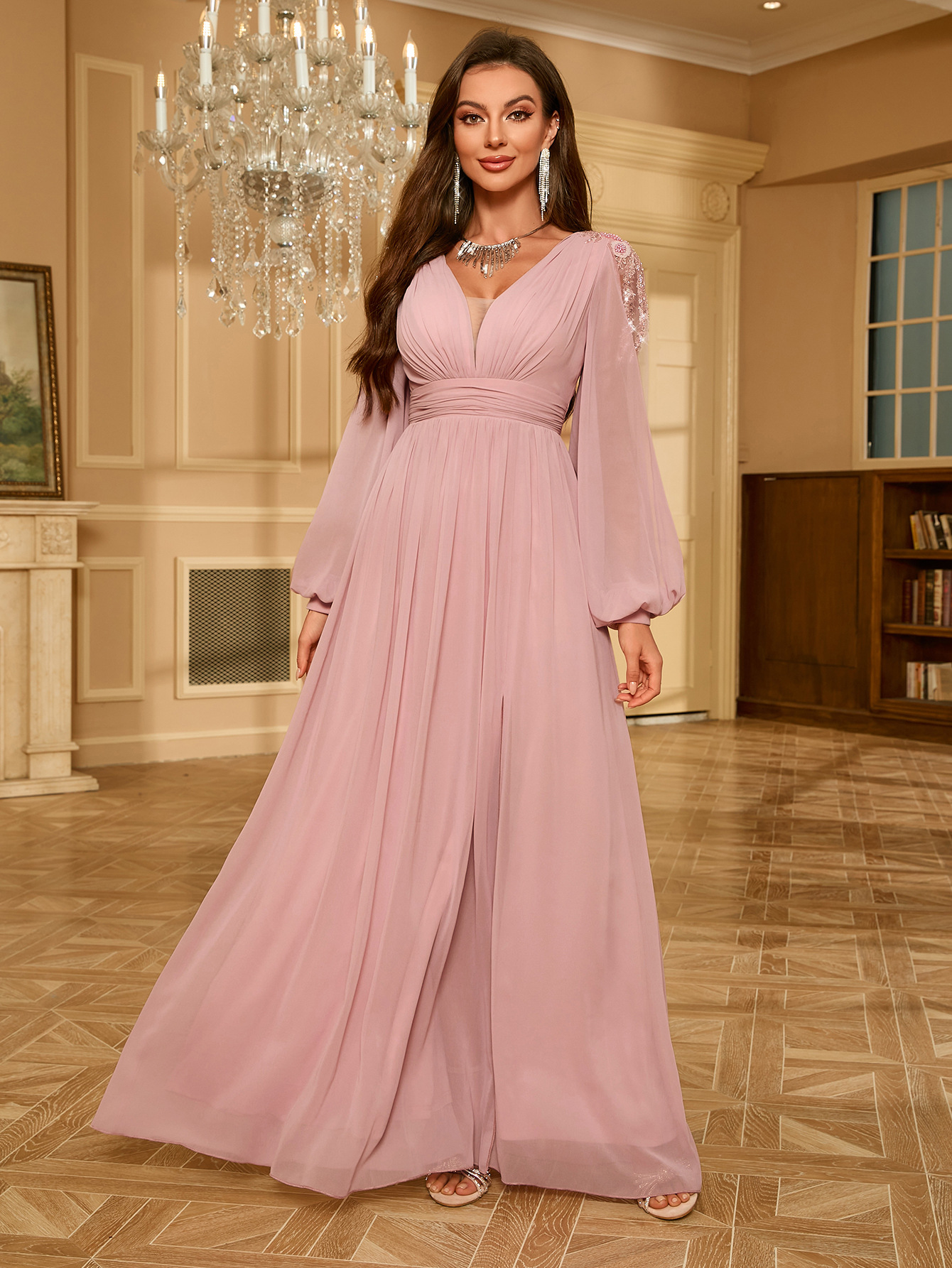 Women Long-Sleeved Formal Party Wedding Evening Dress