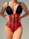 Women Red and Black Lace Bodysuit Sexy Lingerie