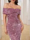 Women Sequin Off Shoulder Evening Dress
