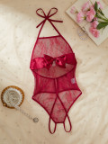 Women Sexy See-Through Lace Bow Lace Bodysuit Sexy Lingerie