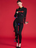 Women Leopard Print Letter Print Hooded Long-Sleeved Jacket Top + Printed Pants Two-Piece Set