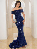 Women Sequin Off Shoulder Evening Dress