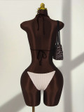 Women Sexy Solid Halter Neck One-Piece Swimwear