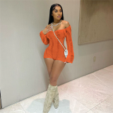 Women Sexy Off Shoulder Cutout Ripped Backless Knitting Bodycon Romper