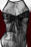Women Sexy See-Through Lace Bow Lace Bodysuit Sexy Lingerie