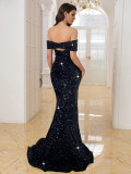 Women Sequin Off Shoulder Evening Dress