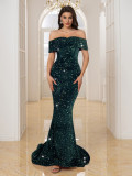 Women Sequin Off Shoulder Evening Dress