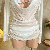 Women Solid Beach Mesh Dress Sexy Bikini Swimwear (Three-Piece)