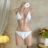 Women Solid Beach Mesh Dress Sexy Bikini Swimwear (Three-Piece)