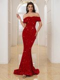 Women Sequin Off Shoulder Evening Dress
