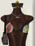 Women Sexy Printed Halter Neck One-Piece Bikini Swimwear (Three-Piece)