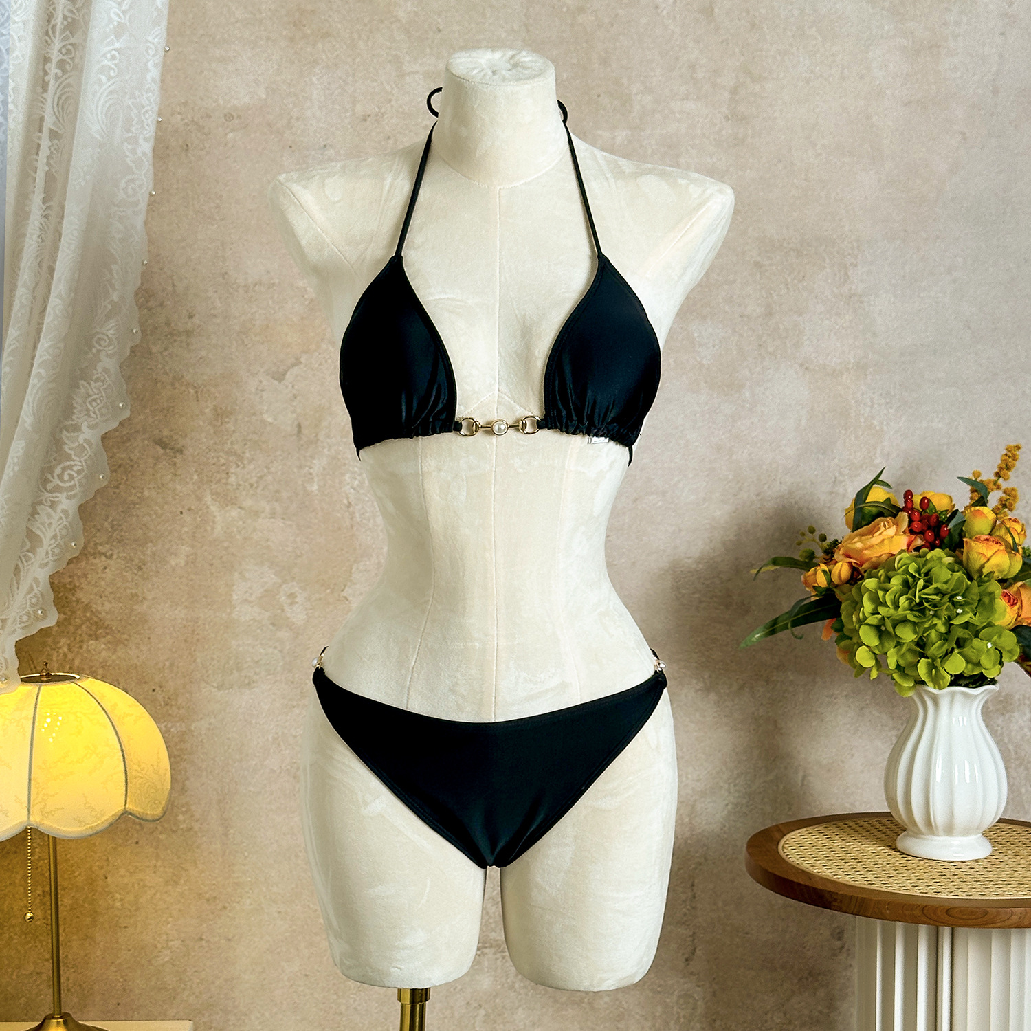 Women Solid Beach Mesh Dress Sexy Bikini Swimwear (Three-Piece)