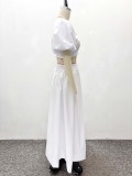 Women White Square Neck Puff Sleeve Crop Top and Skirt Two-Piece Set
