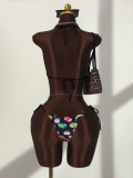 Women Sexy Printed Halter Neck One-Piece Bikini Swimwear (Three-Piece)
