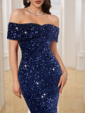 Women Sequin Off Shoulder Evening Dress