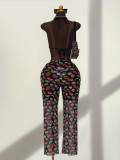 Women Sexy Printed Halter Neck One-Piece Bikini Swimwear (Three-Piece)
